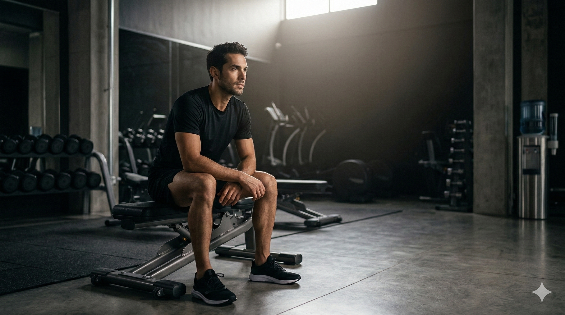 Pessoa em momento de reflexão e treino